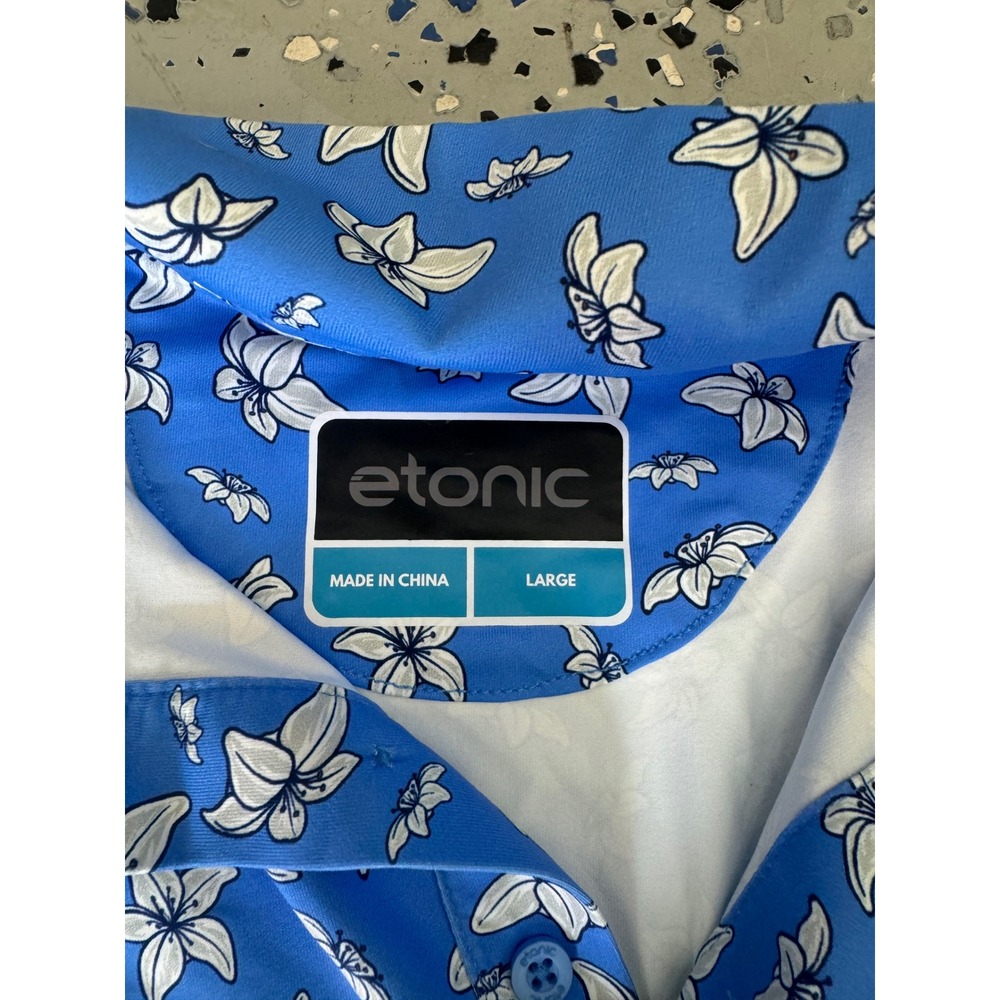 Etonic Golf Polo Shirt Mens Large Blue White Floral Short Sleeve‎ - Picture 2 of 2